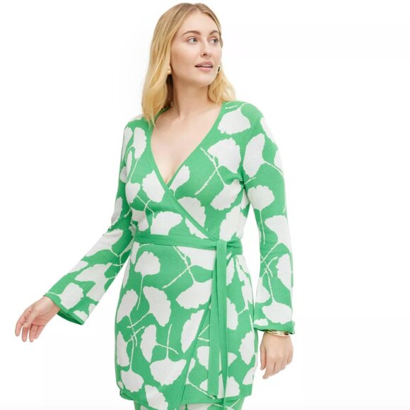 Diane von Furstenberg for Target Long Sleeve V-Neck Ginkgo Green Sweater Wrap Md - Picture 1 of 5
